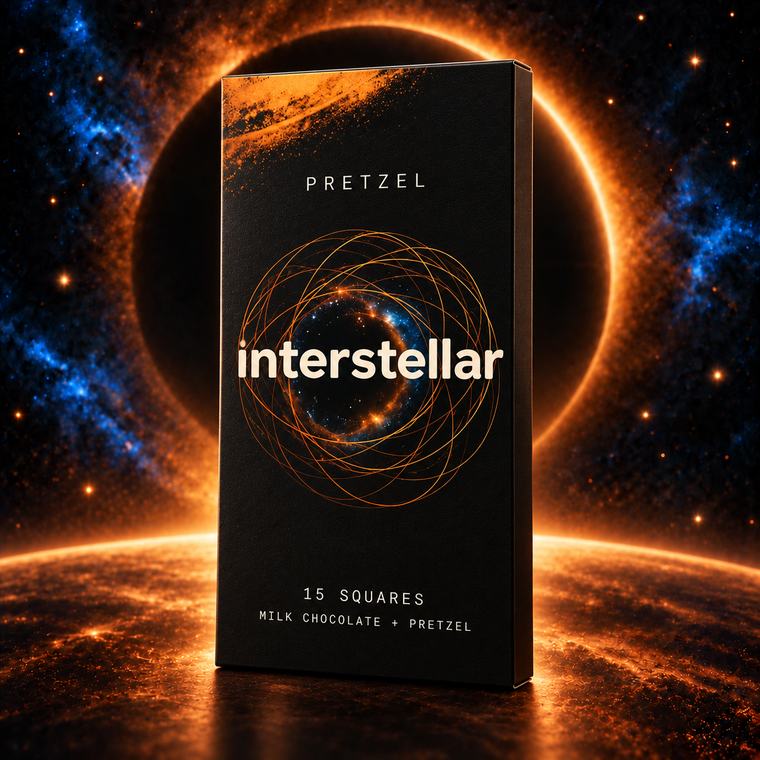 Interstellar chocolate bar carton — Pretzel, 15 squares