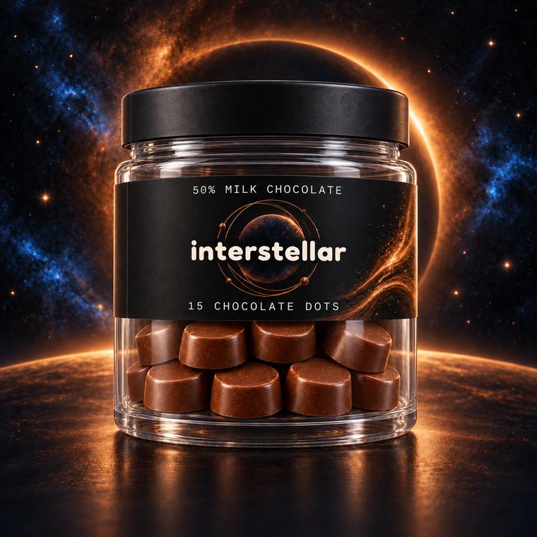 A jar of 15 chocolate dots, 50% milk chocolate