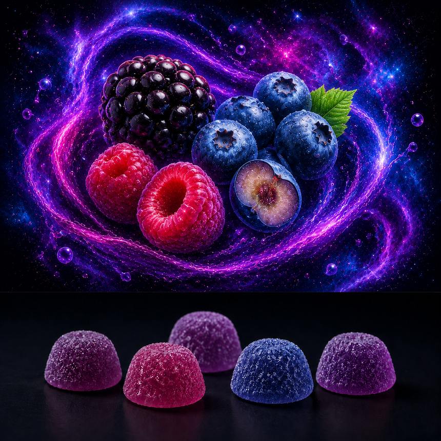 Berry Nebula — blackberry, blueberry and raspberry, and the gummies