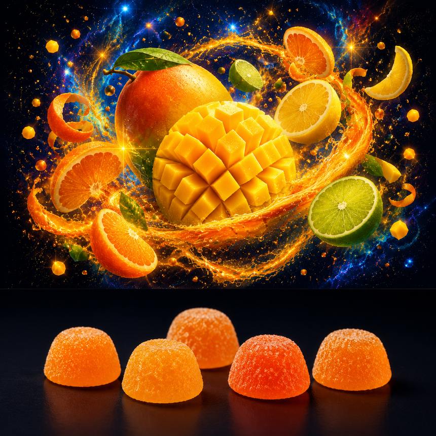 Mango Citrus Mix — mango, orange, lime and lemon, and the gummies